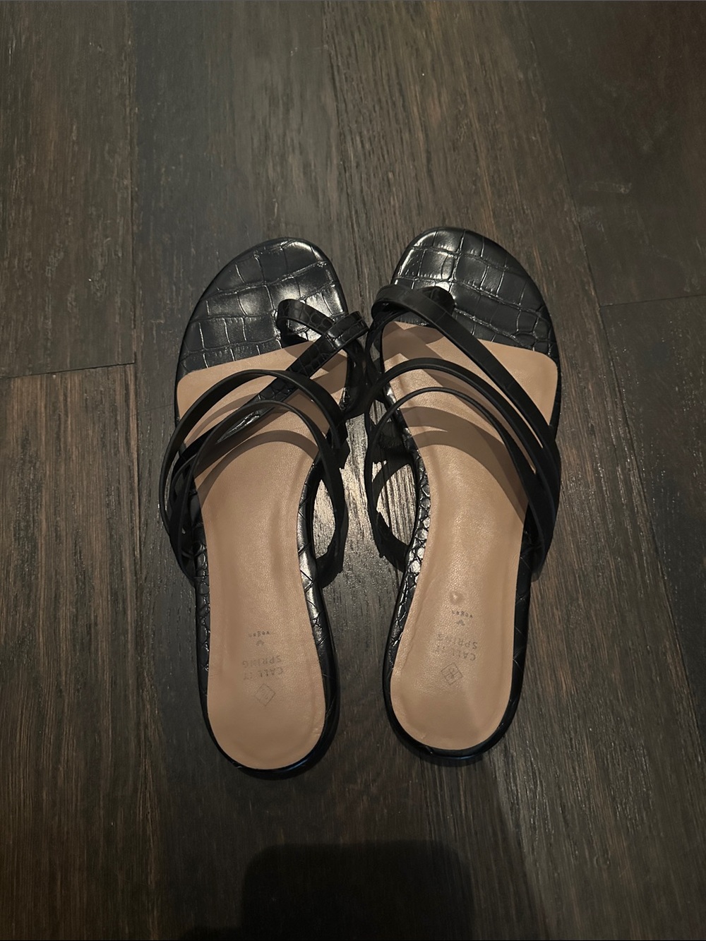 Black Patent Croc Faux Leather Sandal